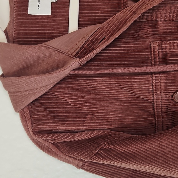 American Eagle Women’s Corduroy Bomber Hoodie Jacket Rust Brown Size M - Picture 3 of 12
